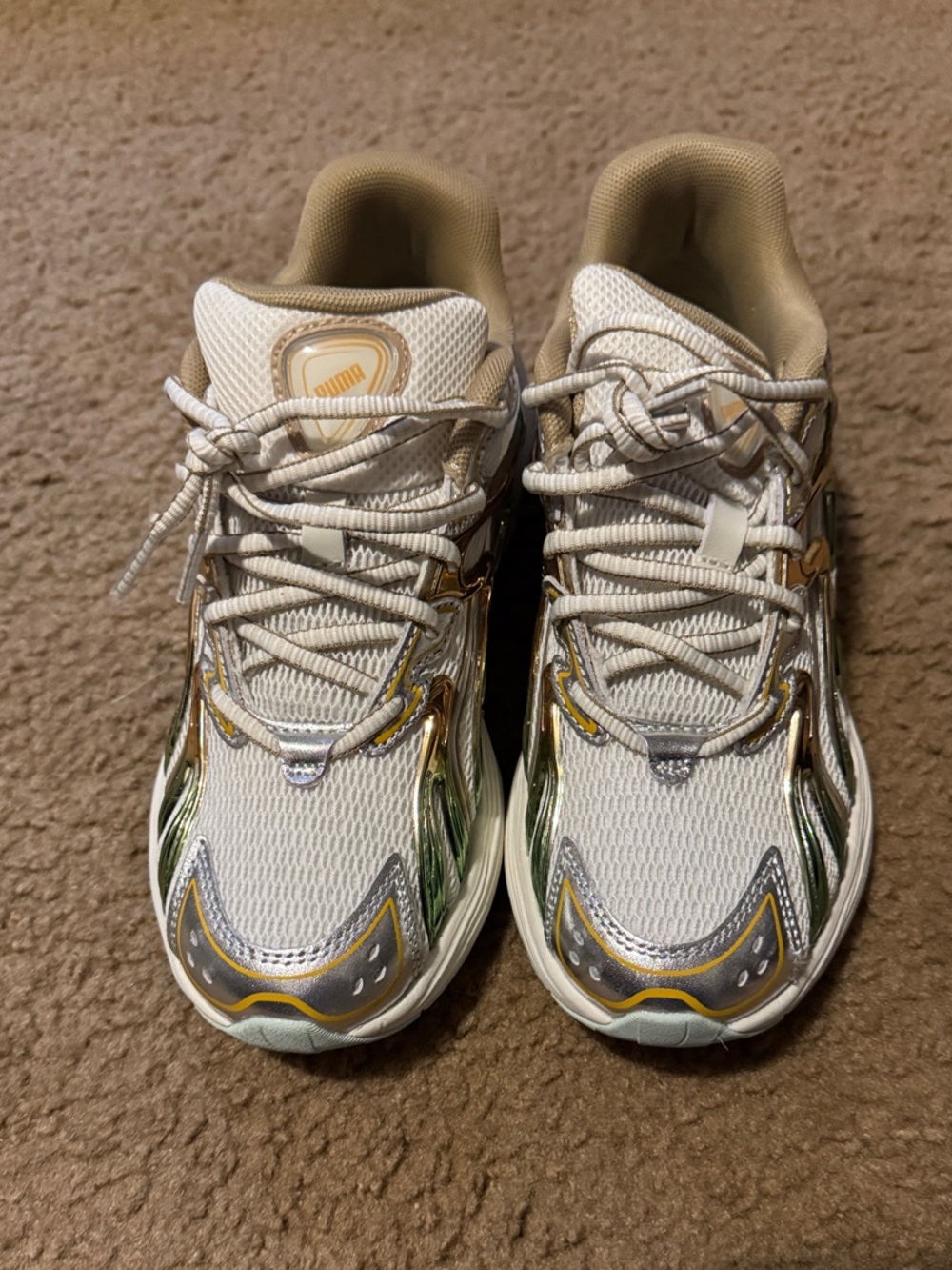 Puma: Metallic-Trim White Sneakers